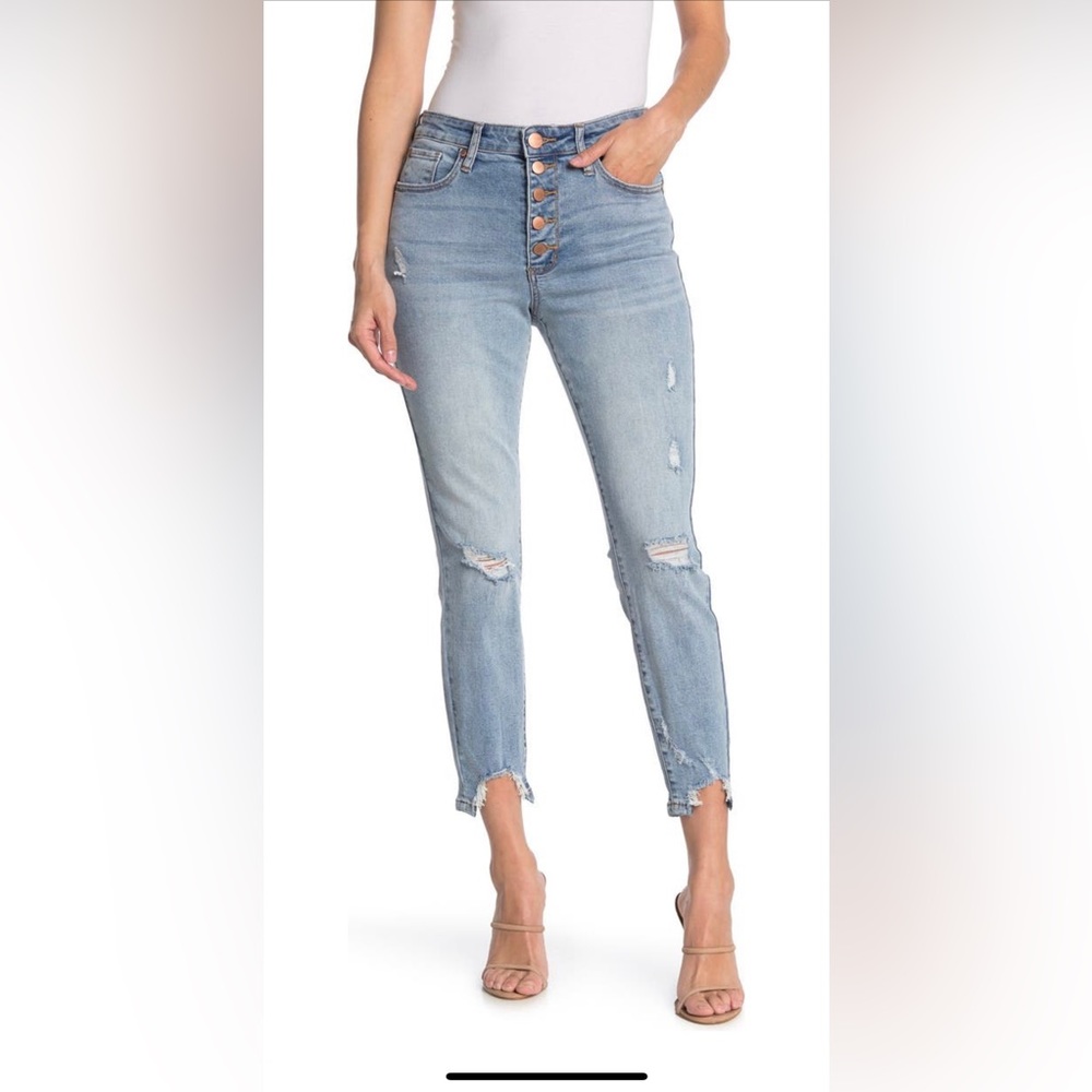 STS Blue Ellie High Rise Button Front Skinny Crop Jeans Raw Hem Size 26